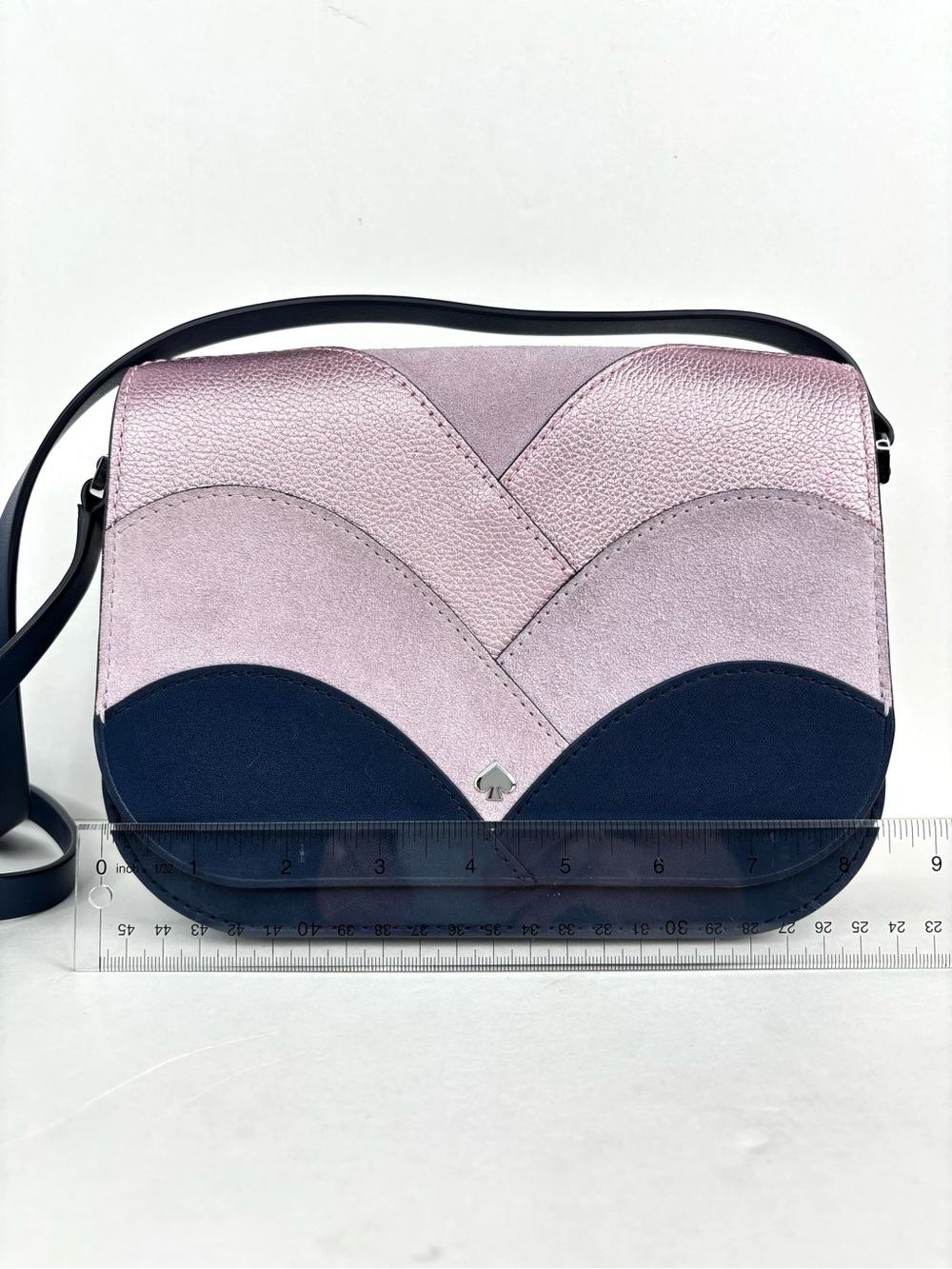 Kate Spade Nadine Patchwork Pink, Navy, Mauve Suede Leather Crossbody Bag - Picture 8 of 12
